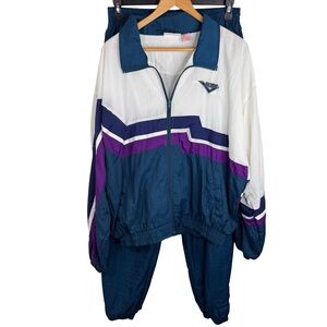 Pony VTG 90s Men's L Blue White Purple 2 Piece Full Zip Nylon Track Suit